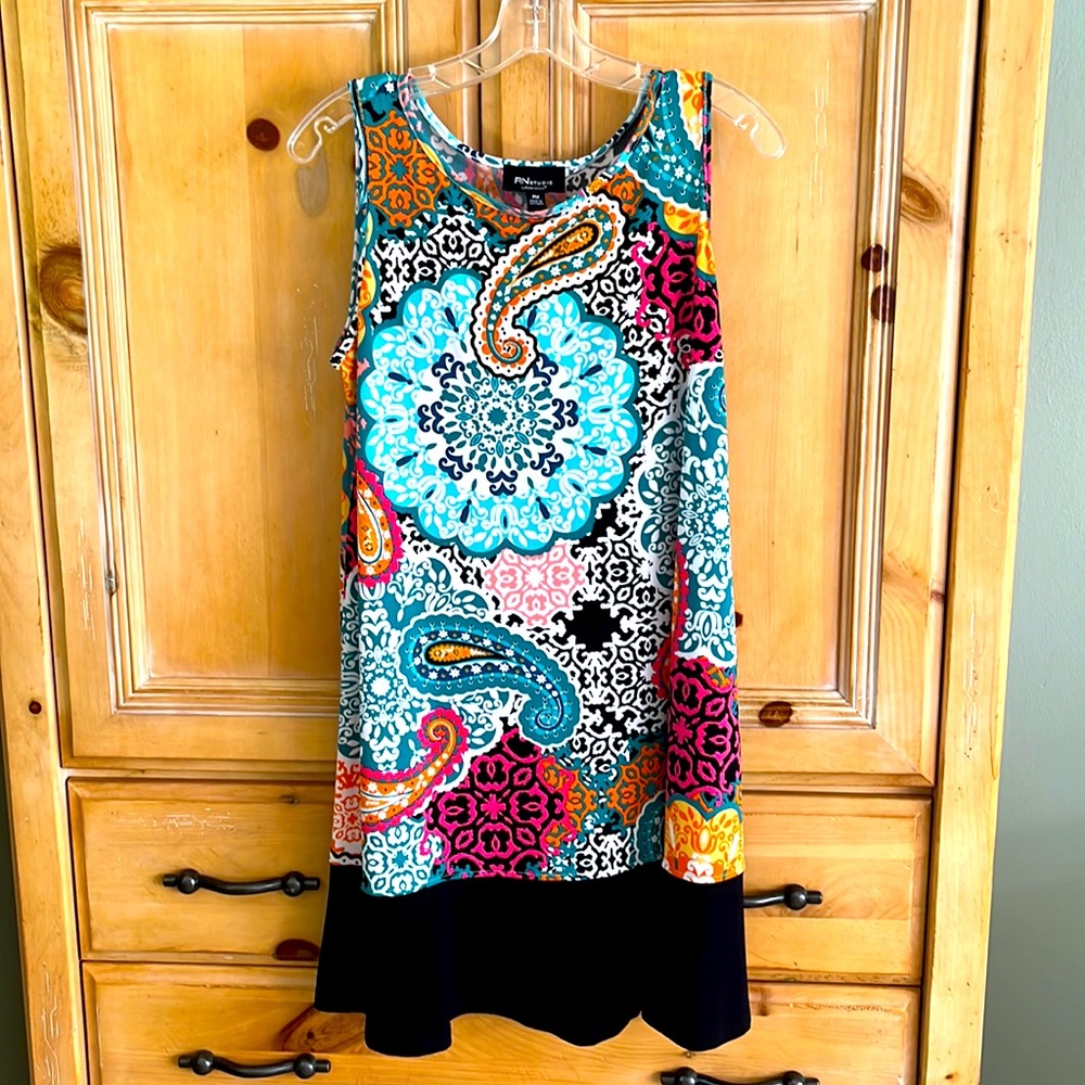 Multi-Color Swing Dress with Color Blocked Hemline